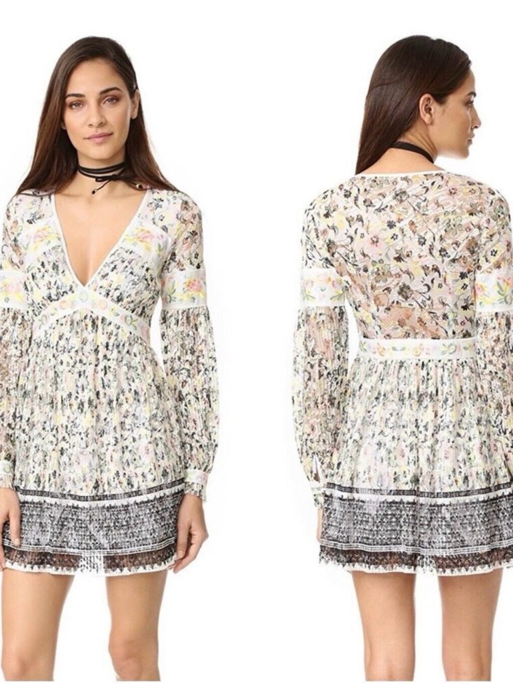 Free People Cherry Blossom V-Neck Long Sleeve Mini Dress Size 8 NWT